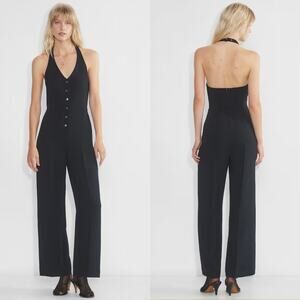 Wilfred Sleeveless Button Up Wide Leg Japanese Crepe Black Upscale Jumpsuit (10)